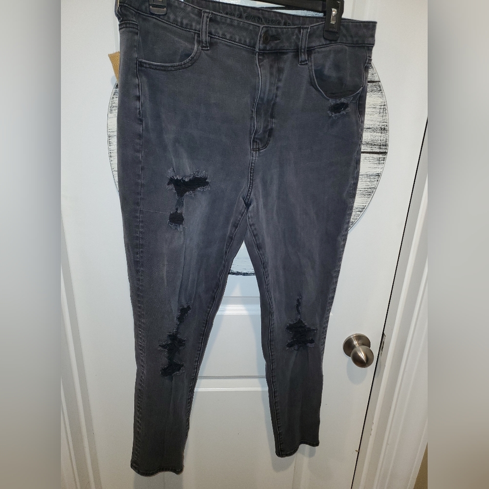AE Super Stretch distressed Jeans black-Size 14 - Picture 8 of 11